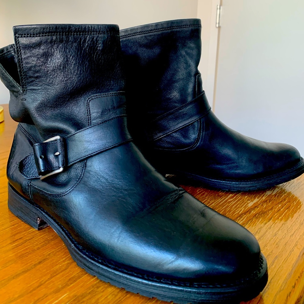 Frye Veronica Bootie — all leather, motorcycle inspired buckled bootie.